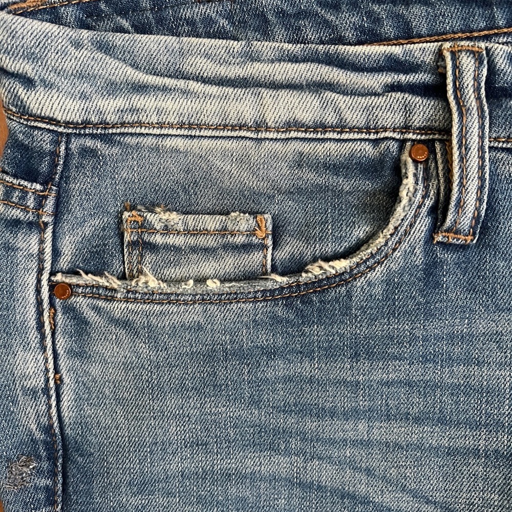 Upcycled Reworked Blank NYC Two-Tone Relaxed Barrel Jeans Stretch Denim sz 28 - Picture 5 of 10